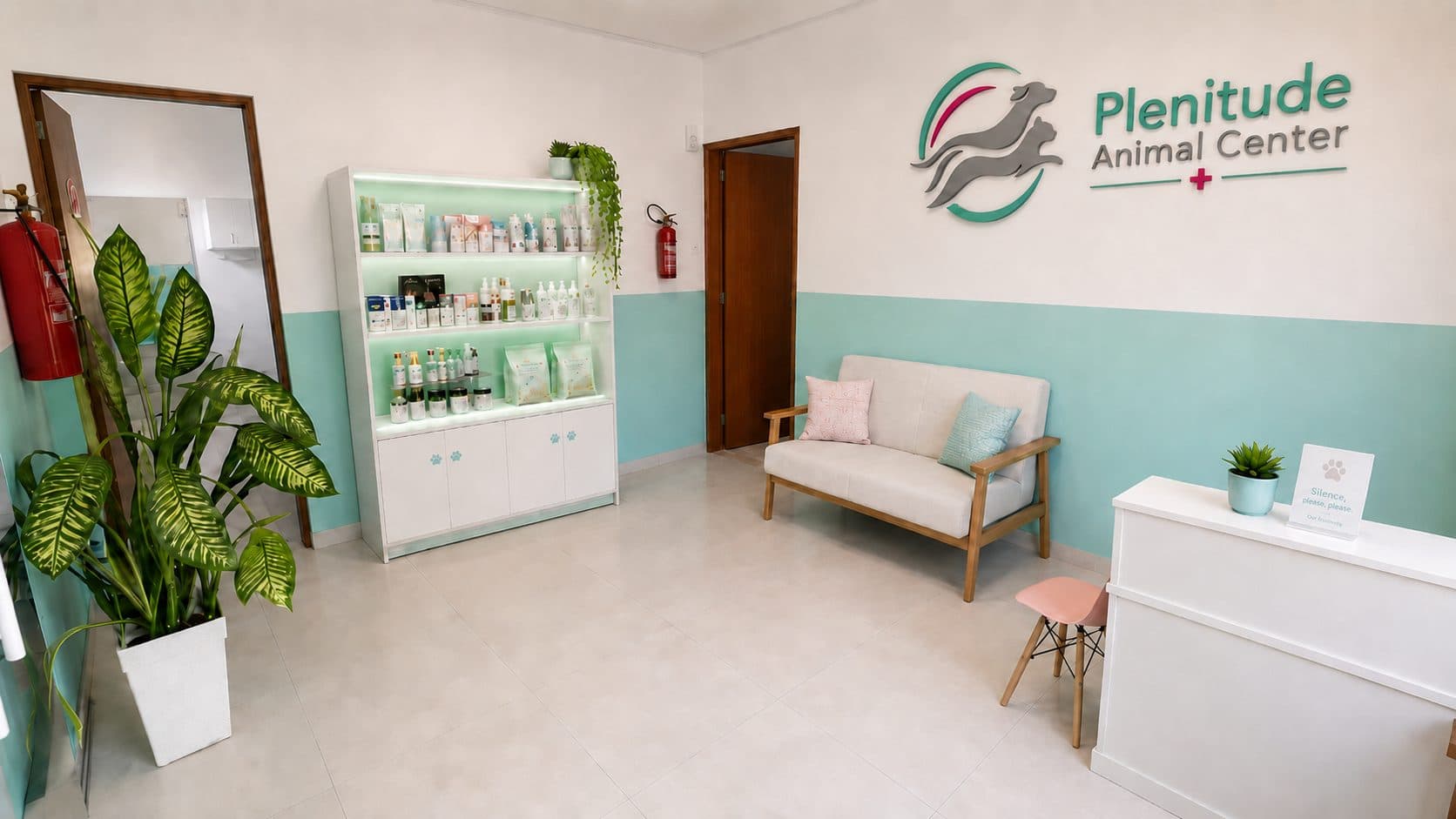 Recepção clara e acolhedora da Plenitude Animal Center